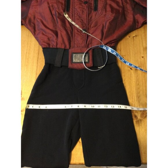 Vintage Nils Womens Ski Suit Stirrups Pockets Iridescent Burgundy Black Size 8 - Picture 13 of 14